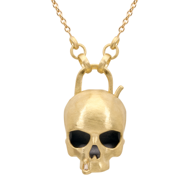 Diamond Snaggletooth Enchanted City Skull Padlock Necklace - 11814